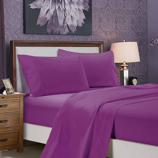 1000TC Ultra Soft King Single Size Bed Purple Flat & Fitted Sheet Set