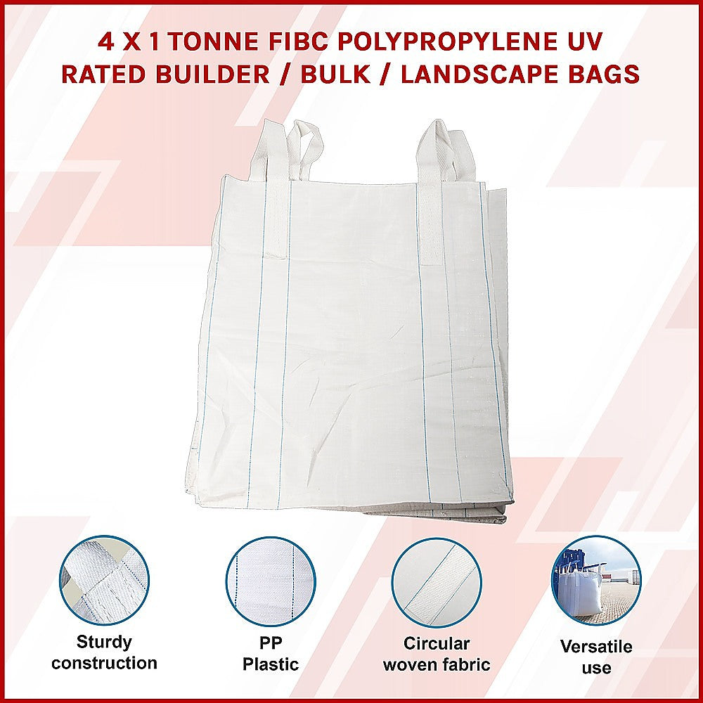 4 x 1 tonne FIBC Polypropylene UV Rated Builder / Bulk / Landscape Bags