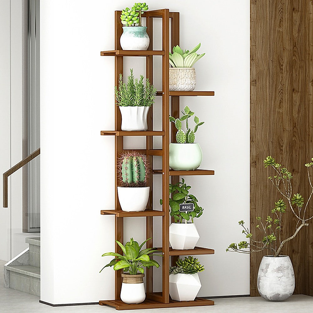 6 Tiers Vertical Bamboo Plant Stand Staged Flower Shelf Rack Outdoor Garden