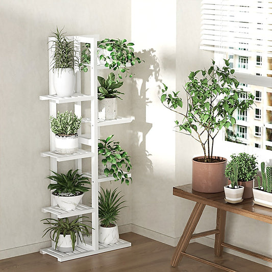 6 Tiers Vertical Bamboo Plant Stand Staged Flower Shelf Rack Outdoor Garden