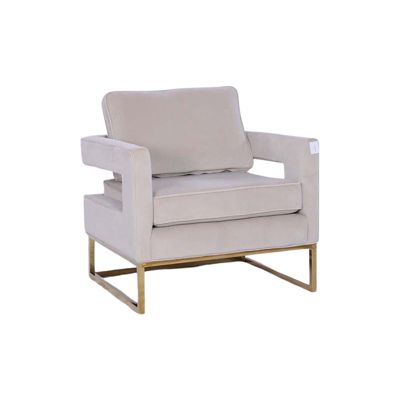 Golden Framed Bottom Armed Accent Chair_Grey