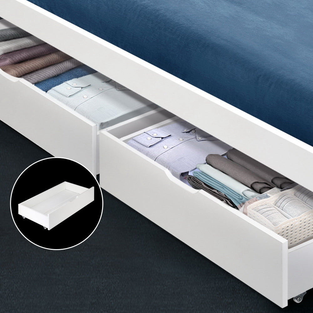 Artiss 2x Bed Frame Storage Drawers Trundle White