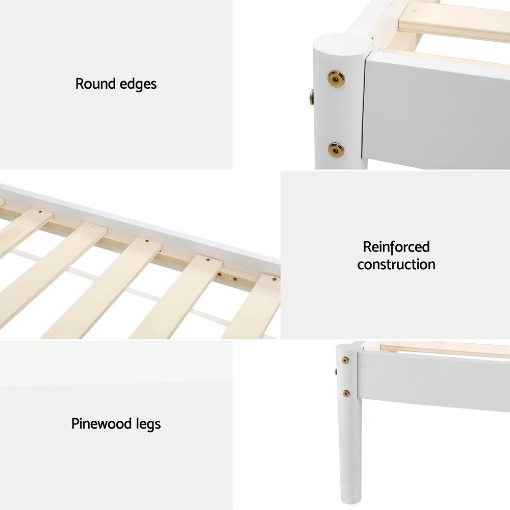 Artiss Bed Frame King Single Size Wooden White DALY